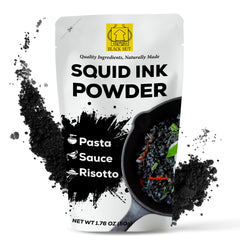 Black Hut squid ink powder packaging showing premium, shelf-stable color for the kitchen