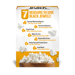 Black Jewell popcorn with butter drizzle suggests rich, tasty flavor for cozy evenings.