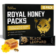 Black Leopard Honey Packs packaging showcasing convenient, mess-free daily energy on the go