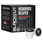 Blackout Coffee Co Morning Reaper pods closeup highlighting bold aroma for a smooth morning.