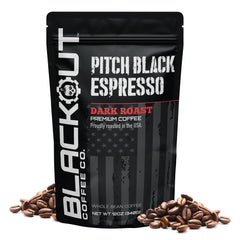 Blackout Coffee Pitch Black Espresso whole beans for ultra-fresh grind and bold, aromatic espresso.