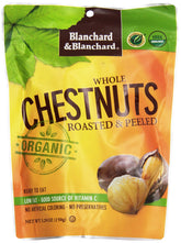 Blanchard & Blanchard whole chestnuts roasted and peeled on a plate, snack-ready.