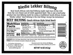 Bledie Lekker biltong bag back showing resealable seal and brand details