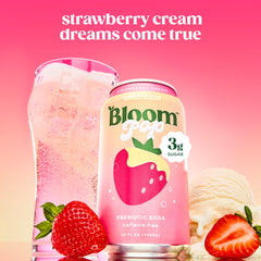Close-up of Bloom Pop Strawberry Cream ingredients highlighting no artificial flavors.