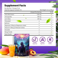 BloomBoost Yerba Mate mango peach flavor dust captures tropical taste for quick hydration.