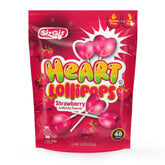 Bloom's Heart Lollipops closeup, individually wrapped red hearts, ideal for gifting and party favors.