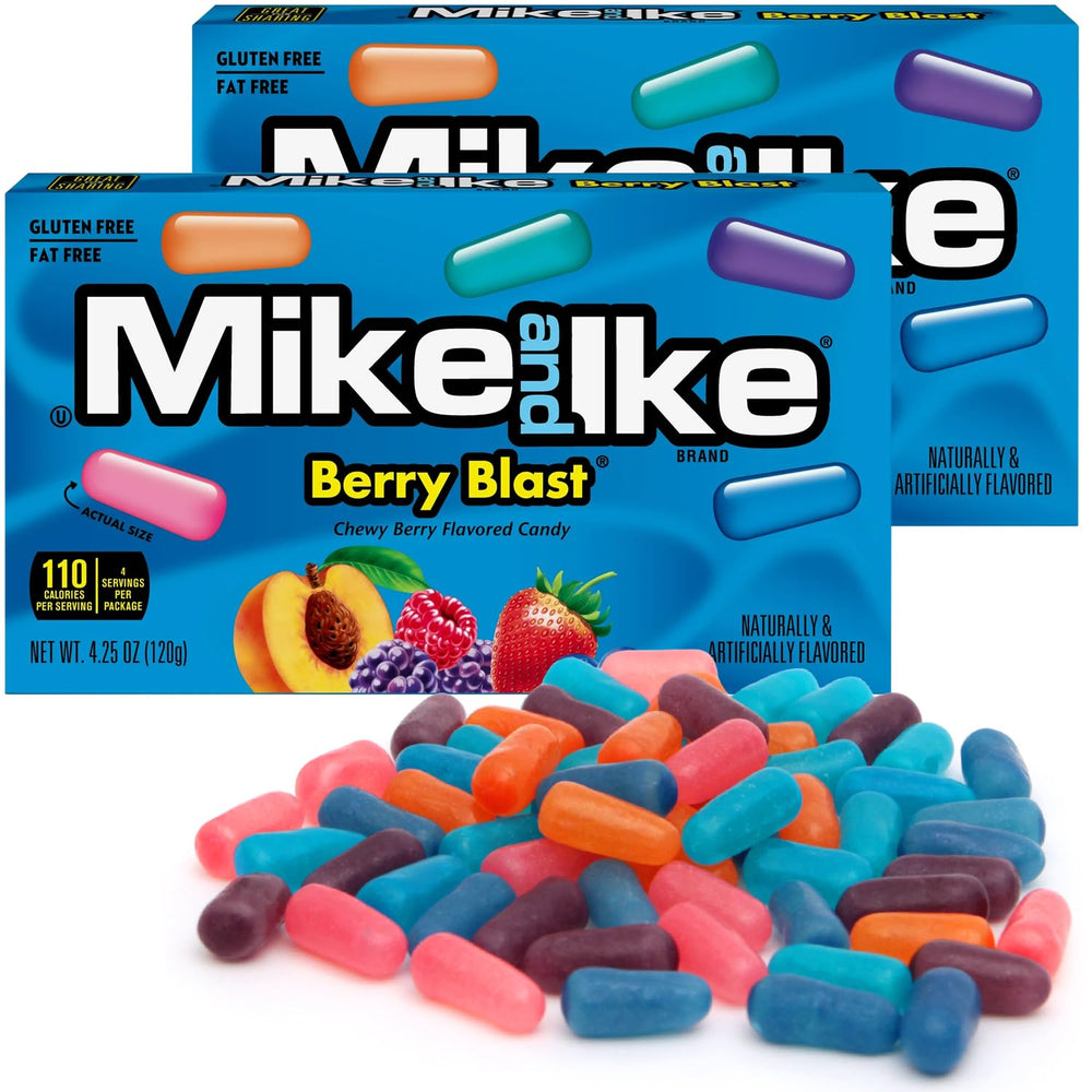 Bloom's Mike and Ike Berry Blast box front, ideal for sharing during movie nights
