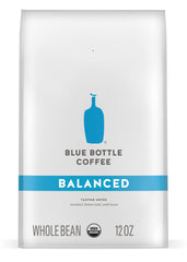Blue Bottle Balanced front-label packaging highlights premium organic coffee