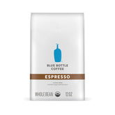 Blue Bottle Espresso Dark Roast bag, rich aroma ideal for bold espresso.