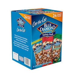 Blue Diamond Almonds 24-pack carton on shelf showing value