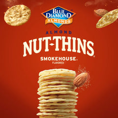 Blue Diamond Nut-Thins Smokehouse close-up highlights almonds and rice flour for a hearty bite