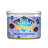 Blue Diamond Frosted Brownie almonds can front view, festive holiday snack.