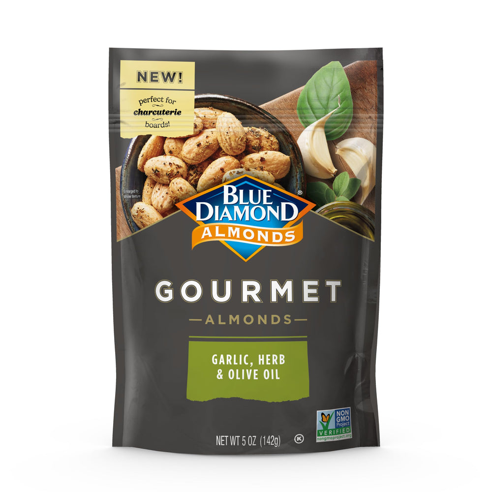 Blue Diamond Almonds garlic herb olive oil snack on a cheese board for flavor