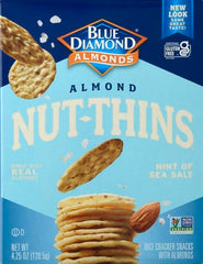 Blue Diamond Nut Thins gluten-free label emphasizes safe, allergy-conscious snack.