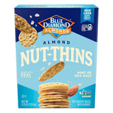 Blue Diamond Almonds Nut Thins sea salt pack front, gluten-free snacking ready.