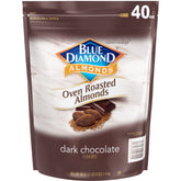 Blue Diamond Almonds oven roasted dark chocolate bag for convenient snacking on the go.
