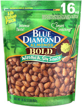 Blue Diamond Almonds Wasabi & Soy Sauce snack in a bag, bold flavor for on-the-go.
