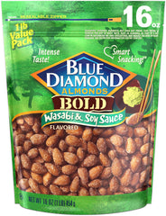 Blue Diamond Almonds Wasabi & Soy Sauce snack in a bag, bold flavor for on-the-go.