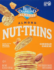 Blue Diamond Nut Thins Low-sodium cheddar crackers for balanced tasting.