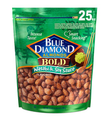 Blue Diamond Wasabi & Soy Almonds in bag deliver bold flavor and crunch for snacking.