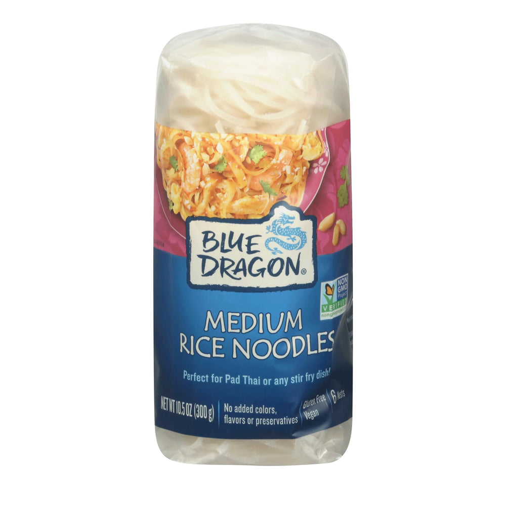 Blue Dragon Medium Rice Noodles nest, uncooked, ready for quick meals