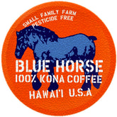 Blue Horse Kona Coffee pods closeup offering premium aroma for a quick, satisfying morning cup.