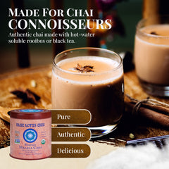 Blue Lotus Chai powder dissolving in water for instant, flavorful chai.