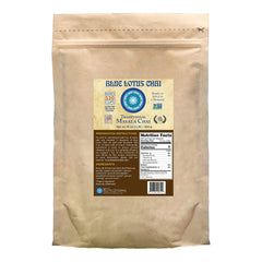 Blue Lotus Chai tin close-up shows authentic spice blend for rich flavor.