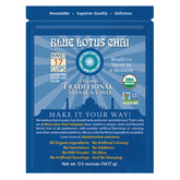Blue Lotus Chai tin front showing branding and authentic chai packaging.