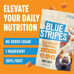 Blue Stripes Cacao Superfruit Gummies with yogurt or granola pairing for enhanced snacking.