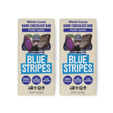 Blue Stripes pure dark cacao bar 70% close-up, ideal for mindful snacking.