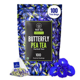 BLUE TEA Butterfly Pea Flower Tea bag front view showing brand packaging and freshness