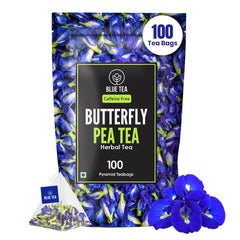 BLUE TEA Butterfly Pea Flower Tea bag front view showing brand packaging and freshness