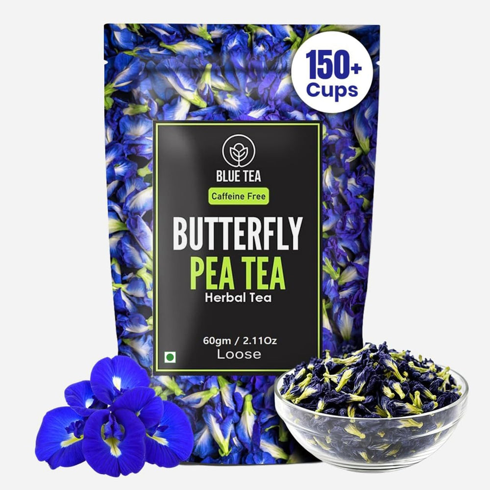Blue Tea butterfly pea tea bag steeping for caffeine-free moment