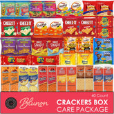 Blunon Crackers Variety Pack with 40 individually wrapped snacks for easy pantry stocking.