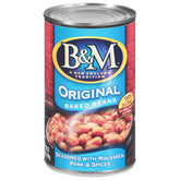 B&M Baked Beans Original 28oz can, a fiber-rich pantry staple.