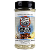 Boars Night Out White Lightning garlic butter bottle pour enhances grilled meats.