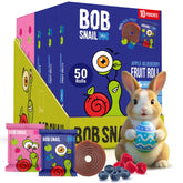 Bob Snail Fruit Roll-Ups blue and purple rolls close-up, naturally fruit-sweetened snack for on-the-go