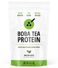 Boba Tea Protein Matcha Latte scoop shows premium powder for quick, convenient protein.