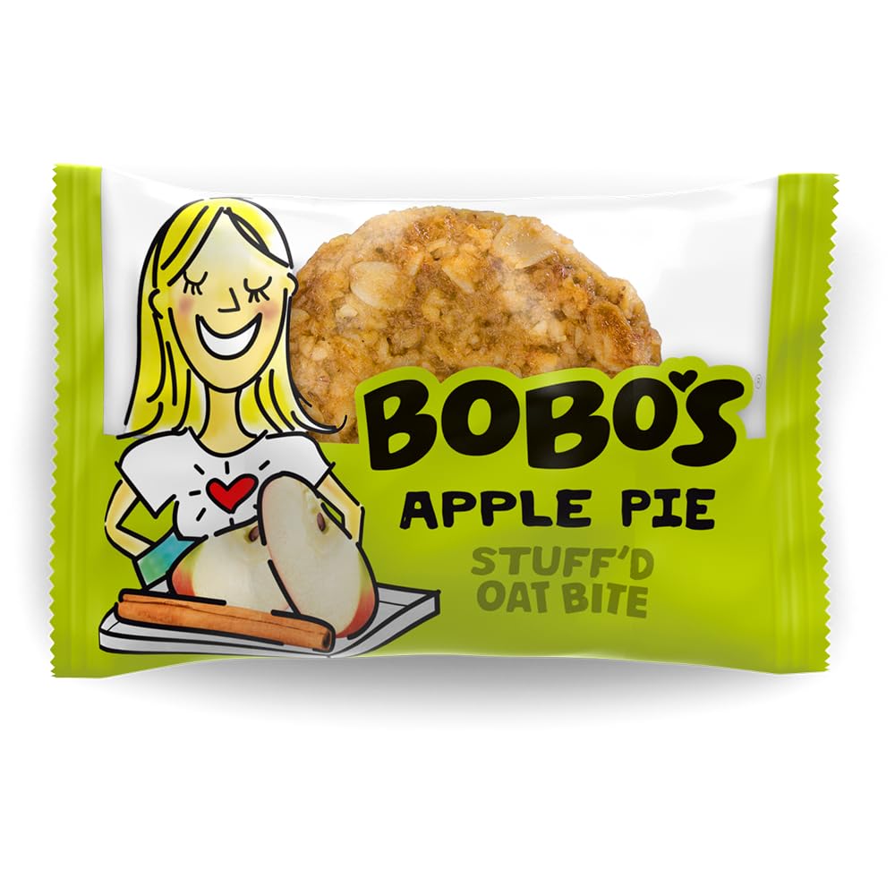 Bobo's Apple Pie Bite front view, gluten-free oat bar for on-the-go snacking.