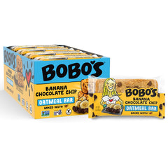 Bobos Banana Chocolate Chip Oat Bar on-the-go snack for busy days.