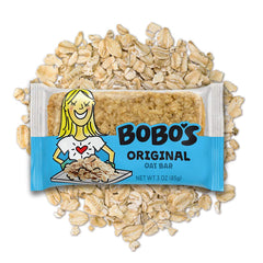 Texture close-up of Bobo's bars showing soft oats and bites