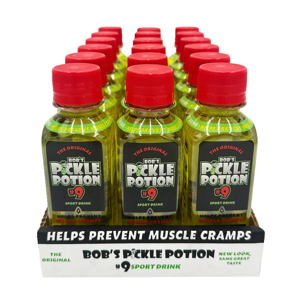 Bob's Pickle Potion #9 bottle close-up reveals dill flavor for on-the-go hydration.