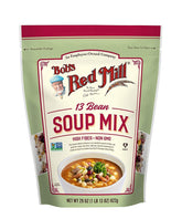 Bob's Red Mill 13 Bean Soup Mix packaging shown as a convenient non-GMO pantry staple