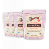 Bob's Red Mill baking soda four-pack front view for versatile kitchen use.