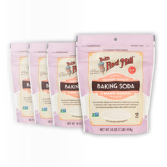 Bob's Red Mill baking soda four-pack front view for versatile kitchen use.