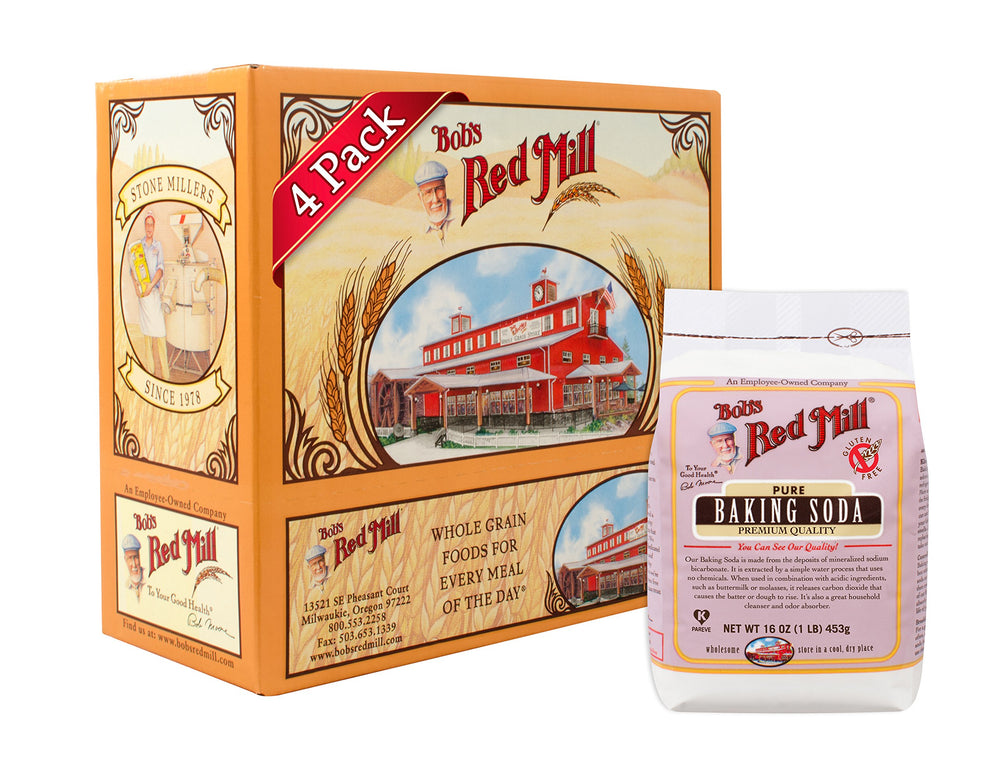 Bob's Red Mill Baking Soda 4-pack front view for versatile baking