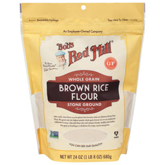 Close-up of Bob's Red Mill Brown Rice Flour texture showing fine grind for smooth batters