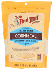 Bob's Red Mill coarse grind cornmeal in a resealable bag ready for baking