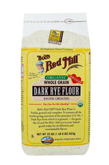 Bob's Red Mill dark rye flour bag close-up for home bakers seeking premium quality.